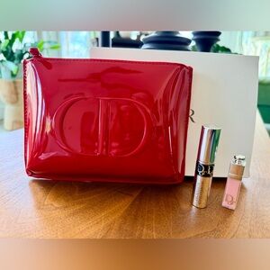 Dior Patent Pleather Red Pouch/Lip Maximizer & Mascara Set. NEW in Box. GWP
